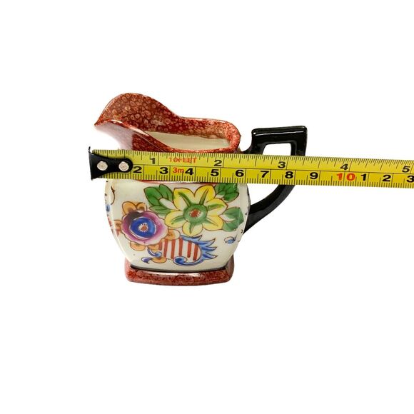 Handpainted Lustreware Cup Saucer Creamer Made in Japan Orange Rim Floral Vtg - Picture 5 of 11